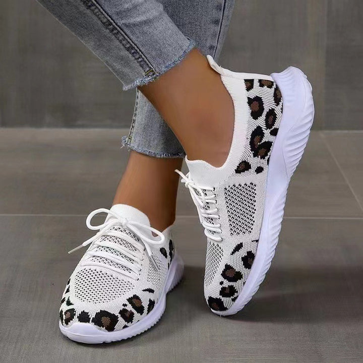 Women's Breathable Knit Slippers with Padded Cushioning Sole and Leopard Shaft Mune Fashion