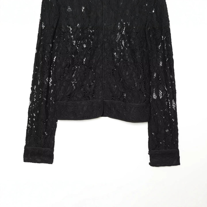 Women's Cropped Lace Jacket with Floral Allover Lace Design and Stand Collar