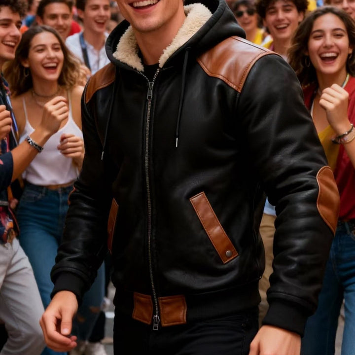 Men's padded bomber jacket with hood, teddy lining and contrast trims Mune Fashion
