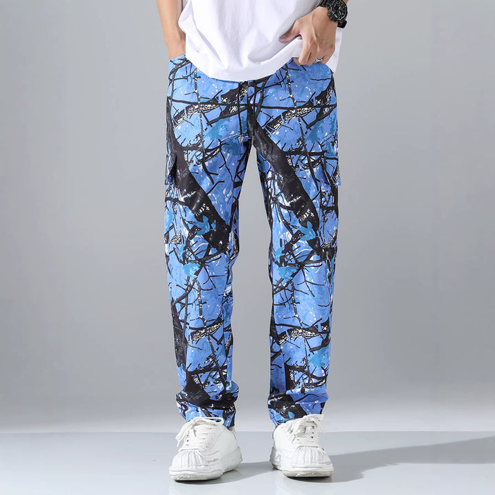 Men's Patterned Cargo Jogging Pants with Drawstring, Patch Pockets & Tapered Leg Mune Fashion