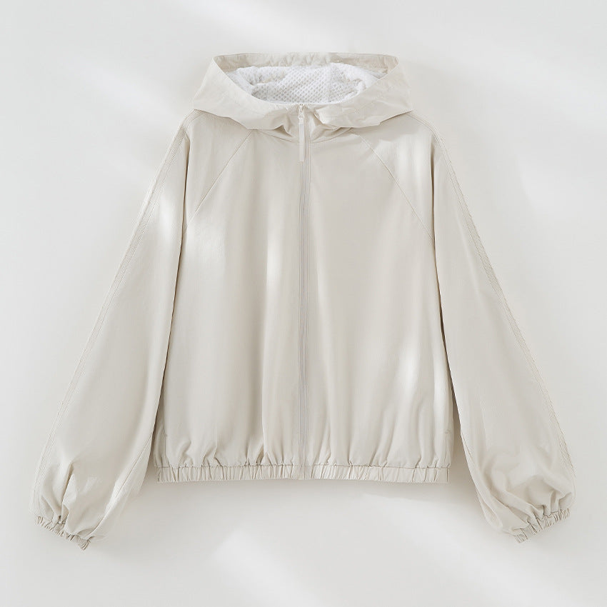 Women's Light Hooded Jacket with Half Zipper, Quilted Lining and Elastic Hem Mune Fashion
