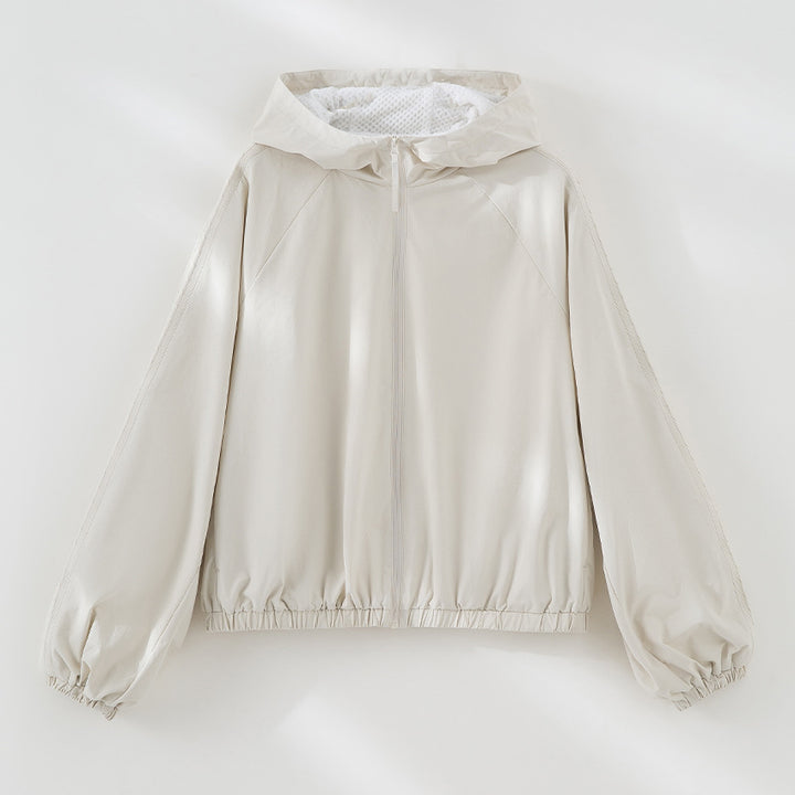 Women's Light Hooded Jacket with Half Zipper, Quilted Lining and Elastic Hem Mune Fashion