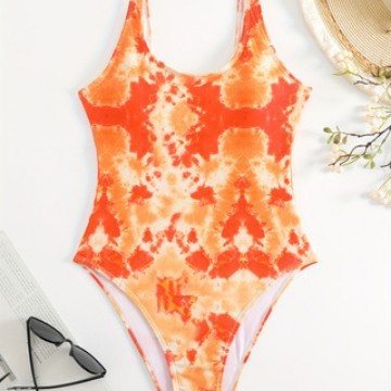 Women's One-Piece Sporty Swimsuit with Fashionable Tie-Dye Design Mune Fashion