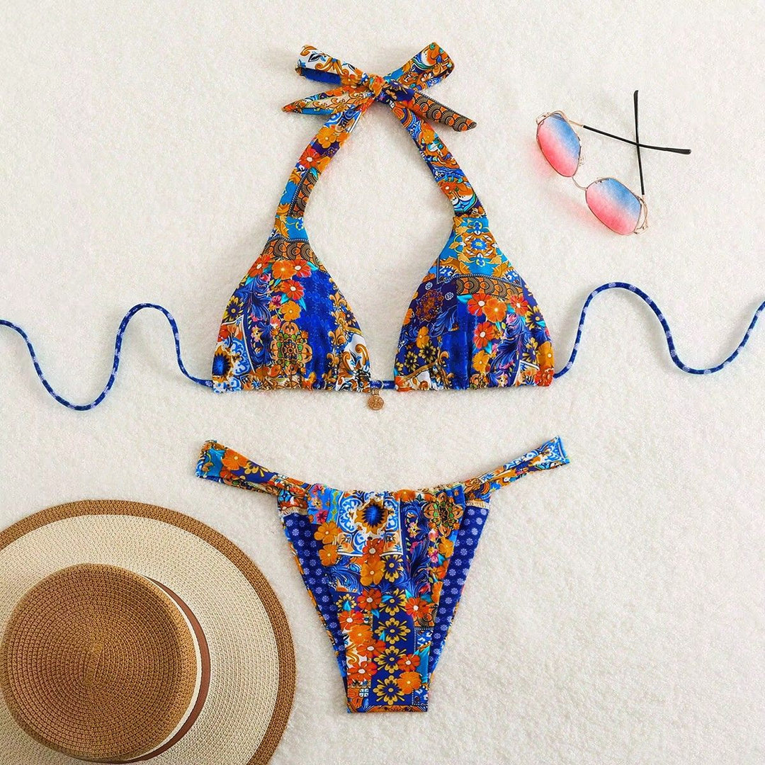 Women Triangle Bikini with Floral Patterns and Playful Ties Mune Fashion