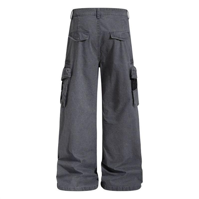 Women's Loose High-Waist Canvas Cargo Pants with Multi-Pockets and Mesh Details Mune Fashion