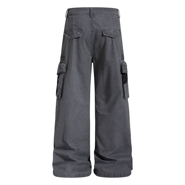 Women's Loose High-Waist Canvas Cargo Pants with Multi-Pockets and Mesh Details Mune Fashion