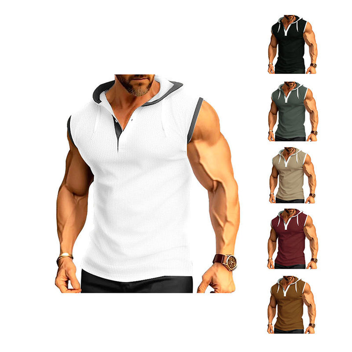 Men's sleeveless hooded sports shirt with mesh structure and V-neck Mune Fashion