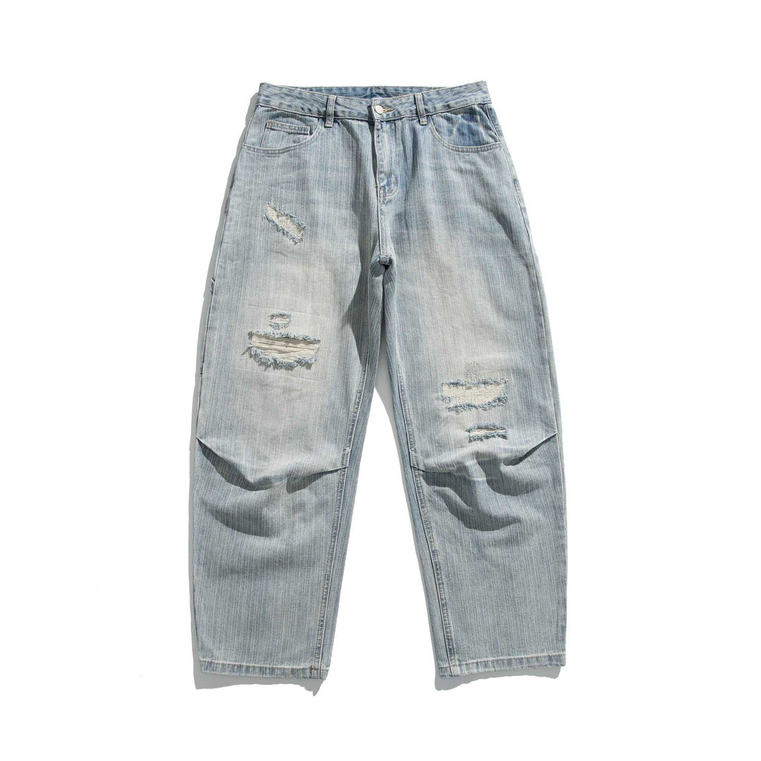 Men's Casual Straight-Leg Jeans with Destroyed Details and Mid-Rise Mune Fashion
