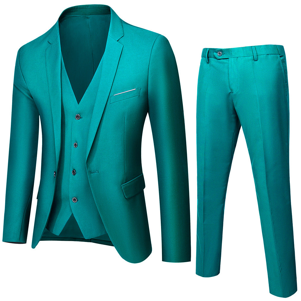 Men's three-piece business suit set with tailored single-breasted jacket, slim fit waistcoat, and elegantly cut suit pants Mune Fashion
