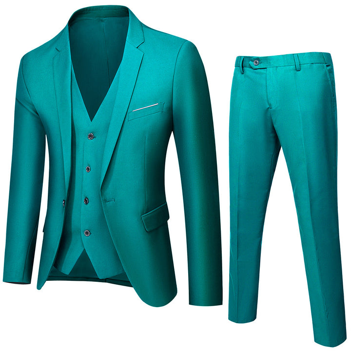 Men's three-piece business suit set with tailored single-breasted jacket, slim fit waistcoat, and elegantly cut suit pants Mune Fashion