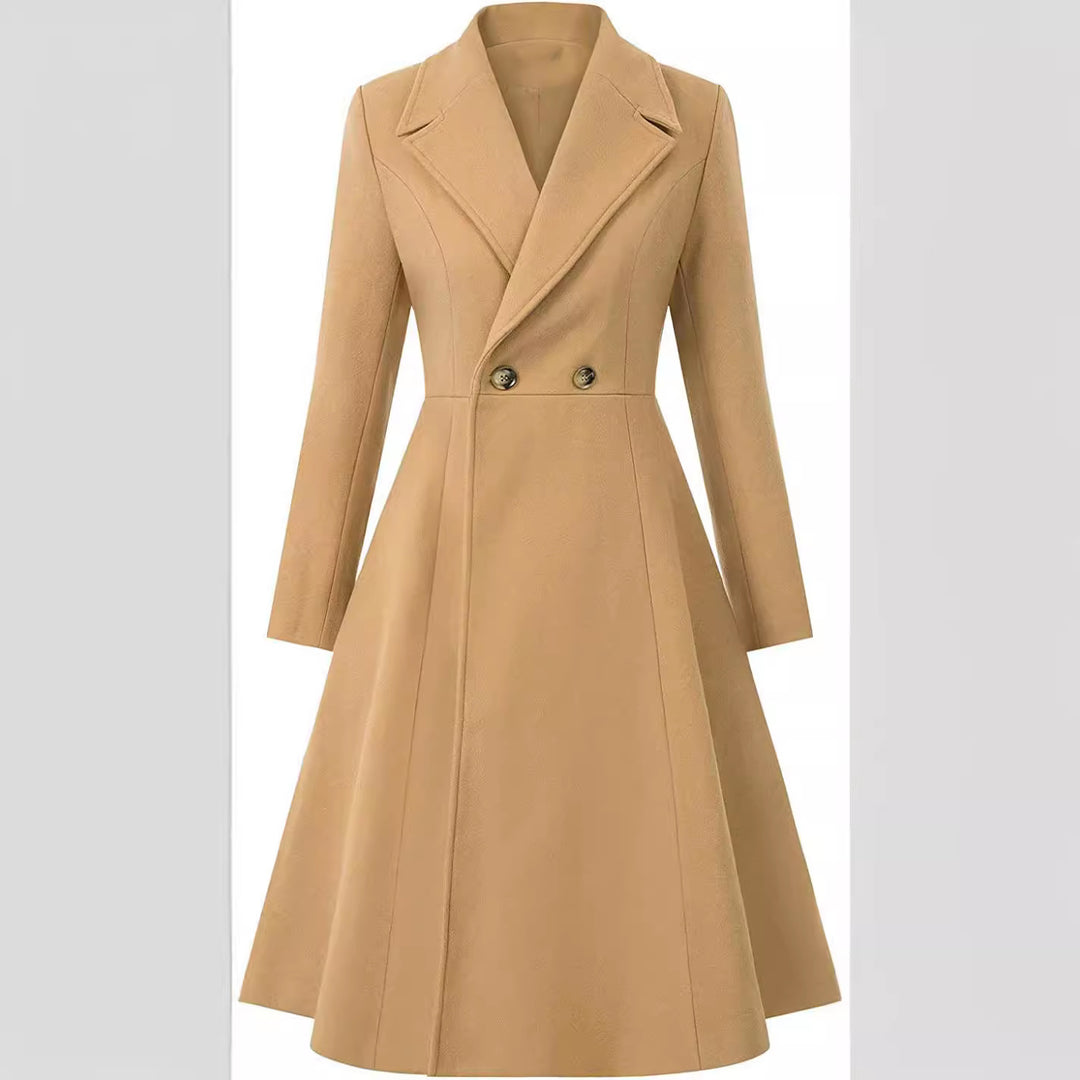 Women's Tailored Coat Dress in A-Line Tailoring made of Wool Blend with Narrow Waist and Flared Skirt Mune Fashion
