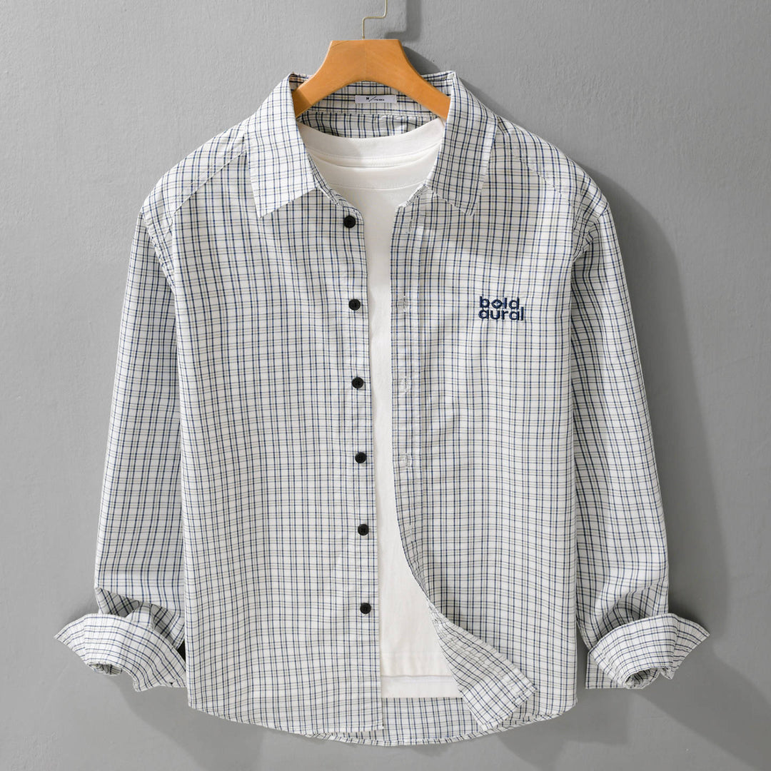 Men's cotton overshirt with fine check pattern and Kent collar Mune Fashion