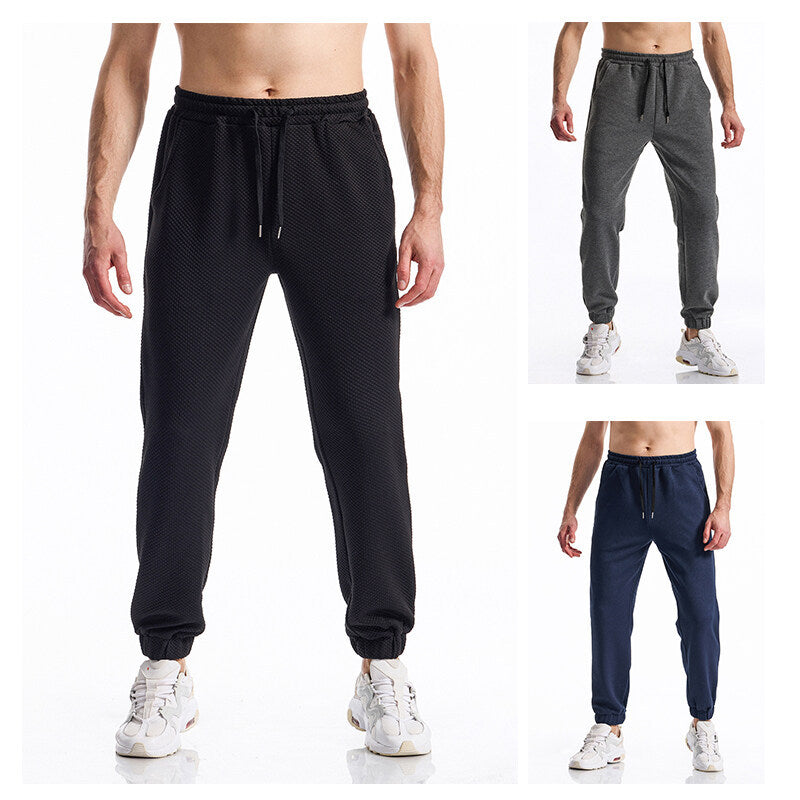 Men's Textured Jogging Pants with Elastic Waistband, Drawstring, and Cuffed Hem Mune Fashion