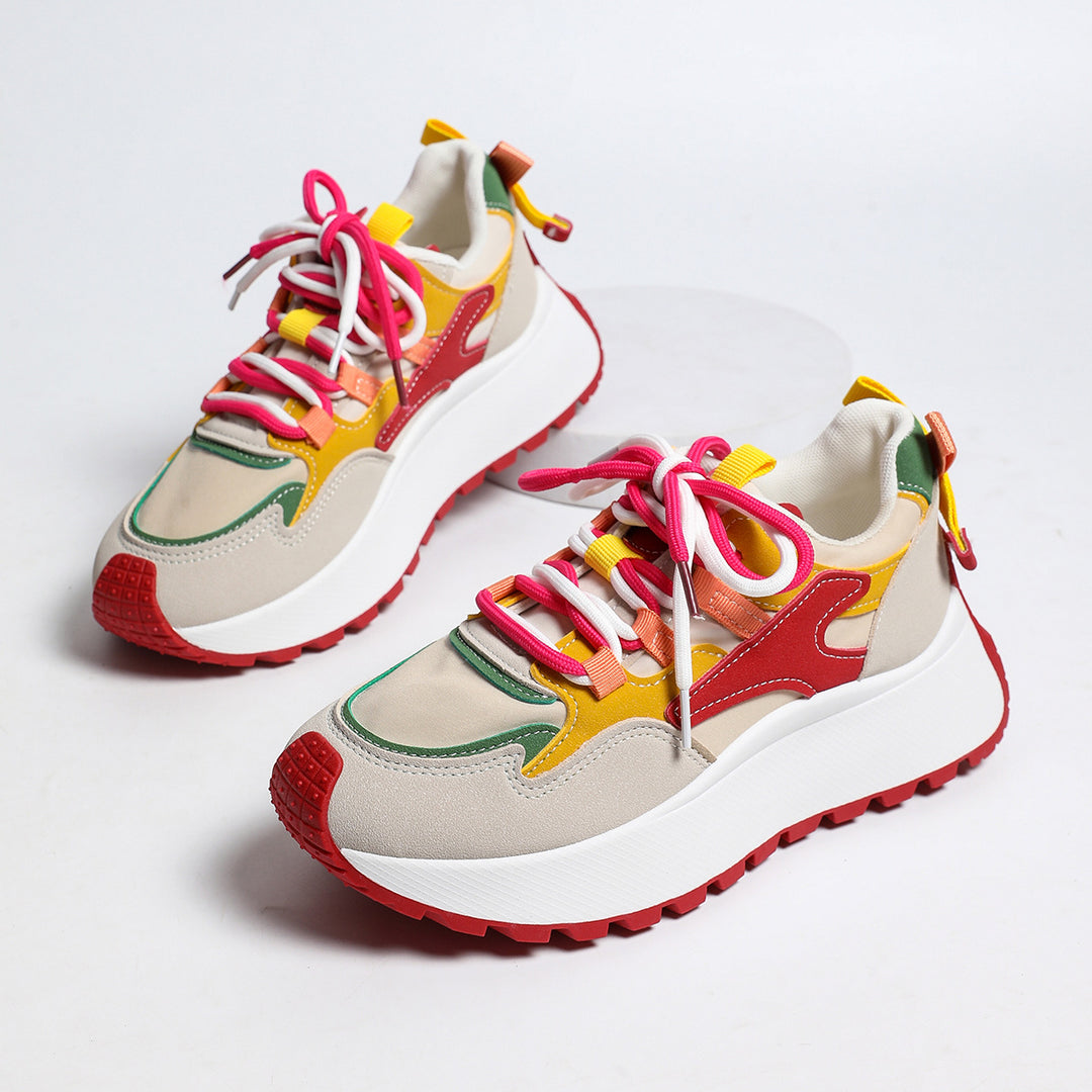 Women’s platform sneaker with layered upper material, padded heel and grippy tread sole Mune Fashion
