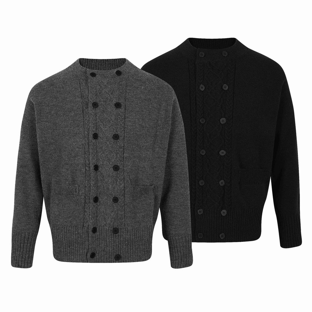 Men's double-breasted knitted cardigan with cable pattern and stand-up collar Mune Fashion