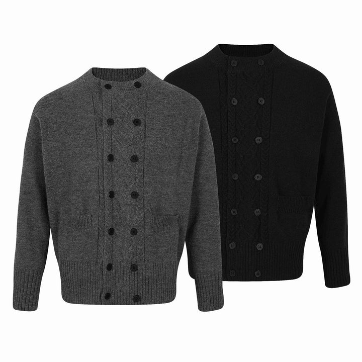Men's double-breasted knitted cardigan with cable pattern and stand-up collar Mune Fashion