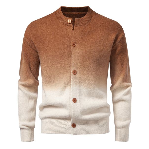 Men's Fine Button Cardigan with Ombre Color Gradient and Stand-Up Collar Mune Fashion