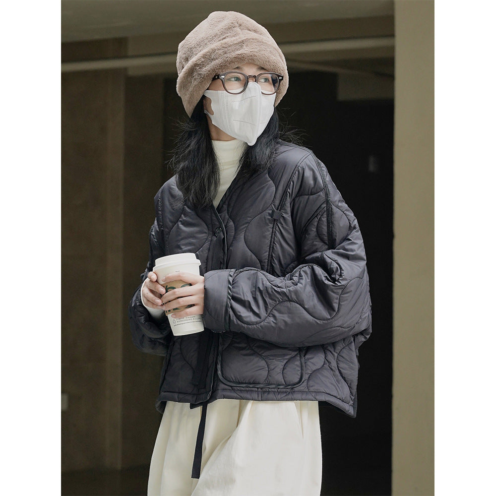 Women Short Cut Quilted Bomber Jacket with Light Padding Mune Fashion