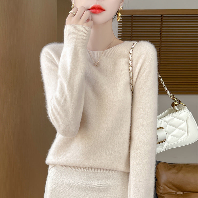 Women's Soft Mohair-Effect Round Neck Sweater with Fine Ribbed Hem and Light Oversize Fit Mune Fashion