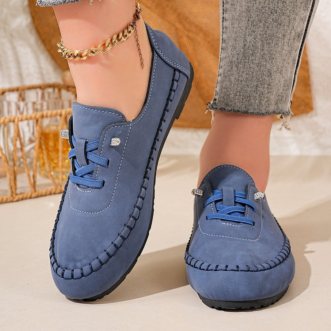 Women's breathable moccasin slippers made of microfiber with elastic lacing and non-slip rubber sole Mune Fashion