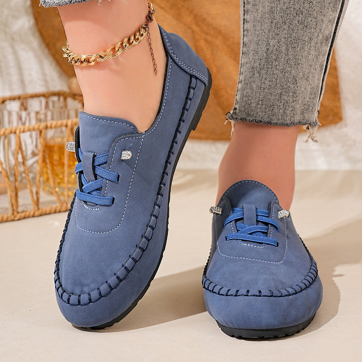 Women's breathable moccasin slippers made of microfiber with elastic lacing and non-slip rubber sole Mune Fashion