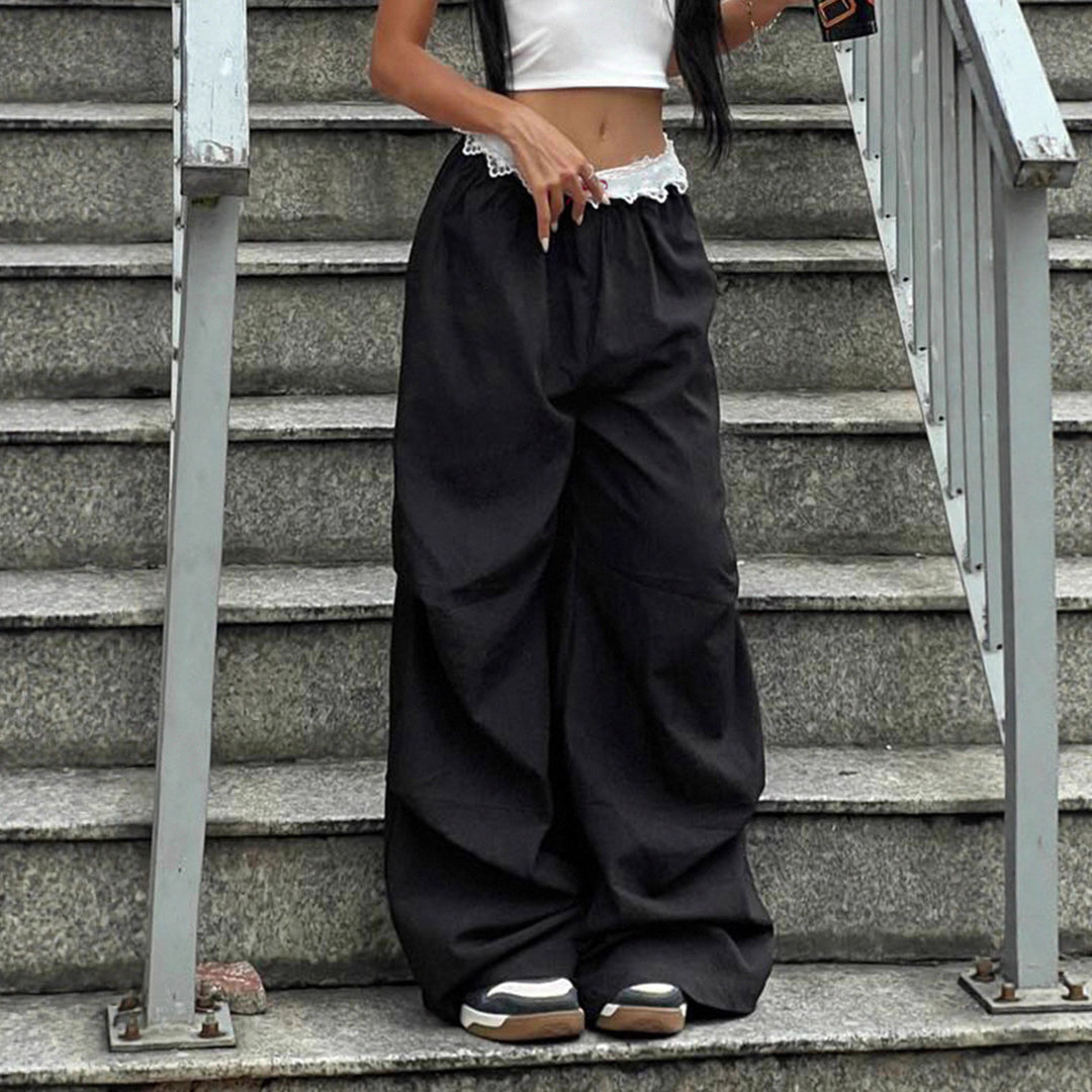 Women’s loungewear sleep pants with layered ruffles, elastic lace waistband, and wide leg Mune Fashion