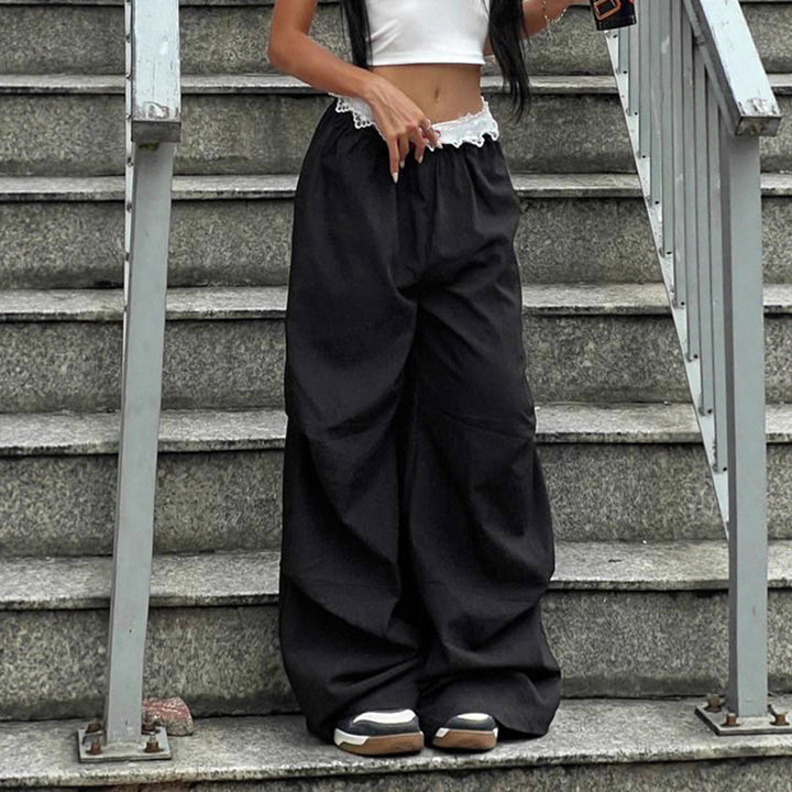 Women’s loungewear sleep pants with layered ruffles, elastic lace waistband, and wide leg Mune Fashion
