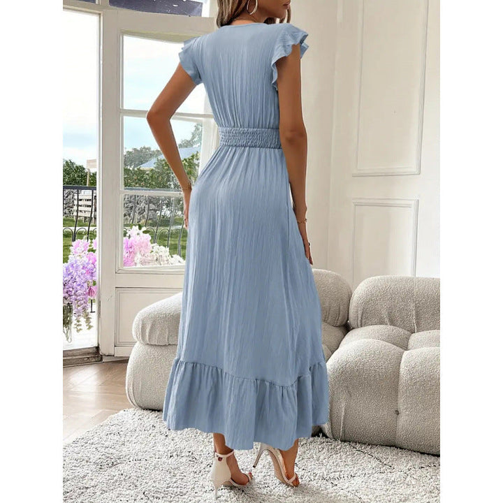 Women's Maxi Dress with Voluminous Ruffled Sleeves and Elegant Waist Mune Fashion