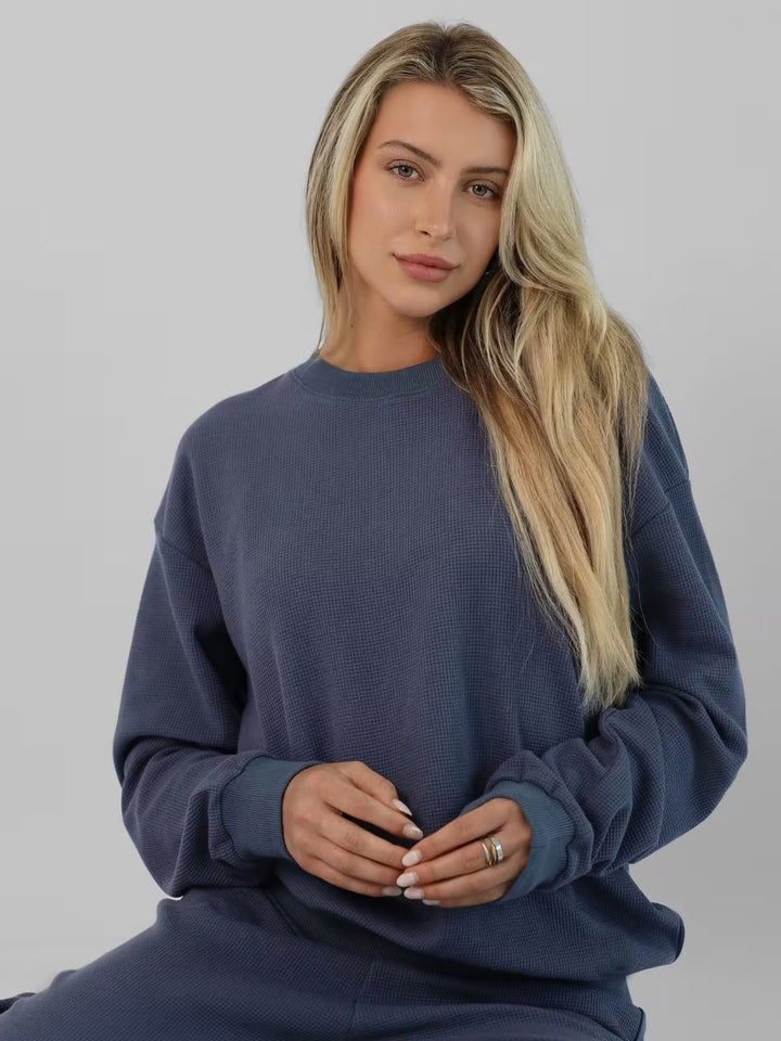 Ladies Waffle Knit Loungewear Set with Oversized Sweater and Drawstring Jogging Pants Mune Fashion