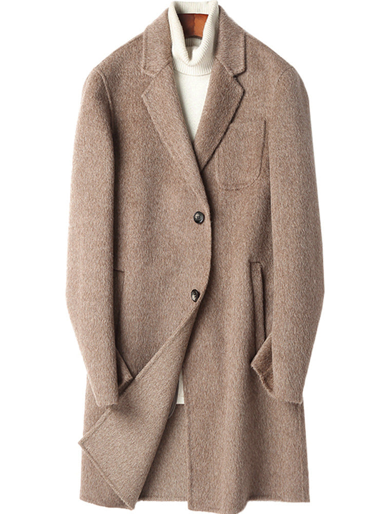 Men's Structured Long Coat made of Wool Blend with Notched Lapel and One-Button Closure Mune Fashion