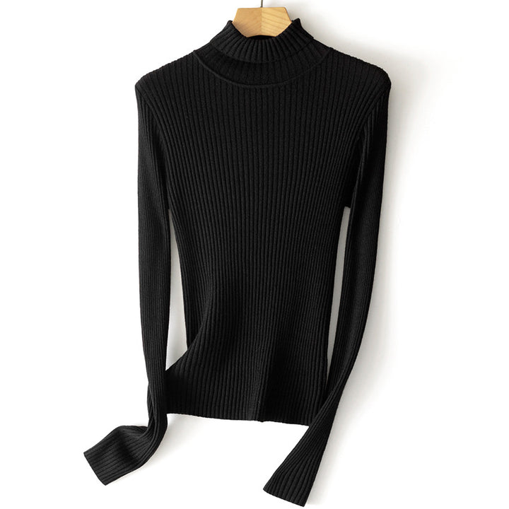 Women's Fitted Fine Ribbed Turtleneck Sweater with Stretch Finish Mune Fashion