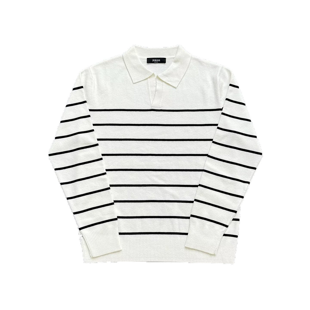 Men's Fashionable Knit Sweater with V-Neck and Stripes Mune Fashion