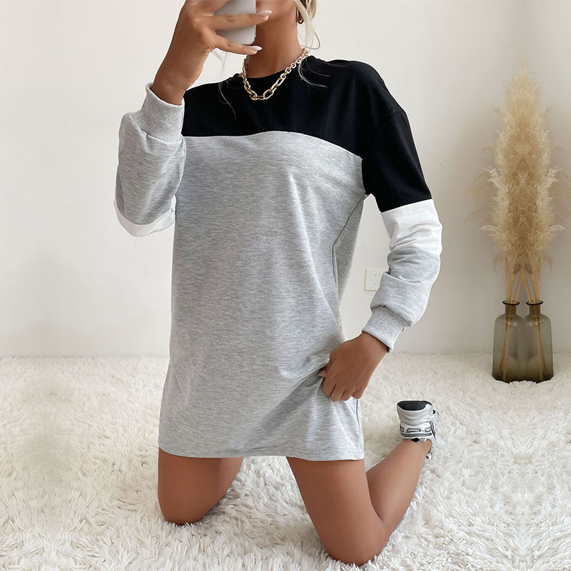 Ladies Colorblock Sweat Dress with Round Neckline and Casual Fit Mune Fashion