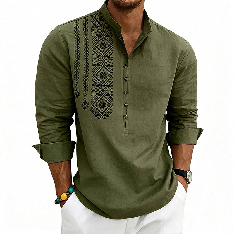 Men's embroidered cotton kurta shirt with stand collar Mune Fashion