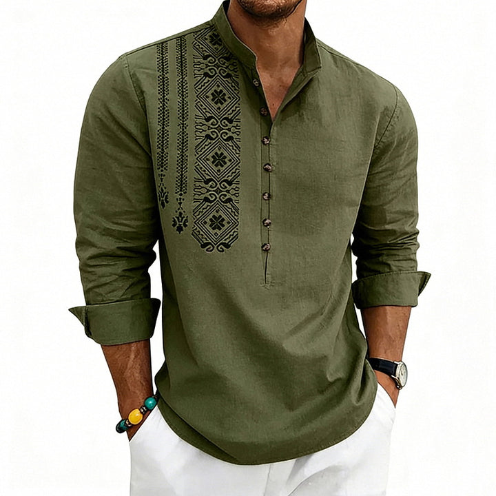 Men's embroidered cotton kurta shirt with stand collar Mune Fashion