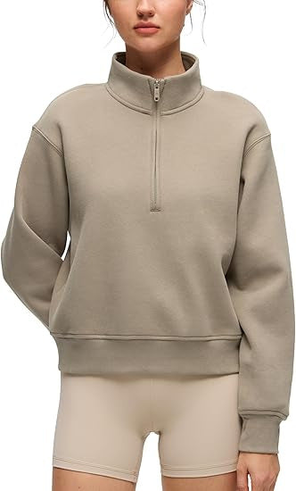 Women's Oversize Sweatshirt with Half Zipper, Stand-up Collar and Ribbed Cuffs Mune Fashion