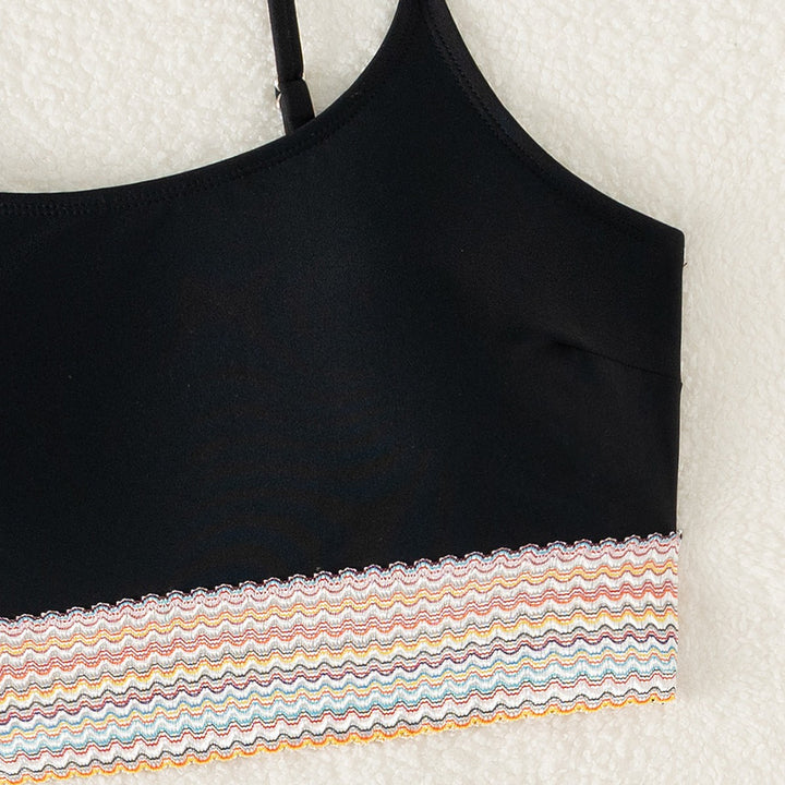 Women’s Sporty Bikini Set with High Waist and Colorful Wave Pattern Mune Fashion