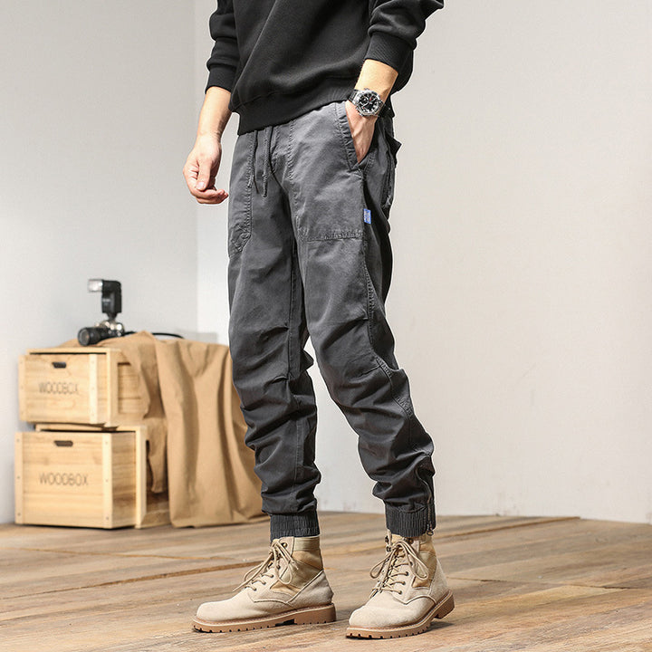 Men's Tapered Utility Cargo Pants in Jogger Style with Elastic Comfort Waistband, Patch Pockets and Ankle Zipper Mune Fashion