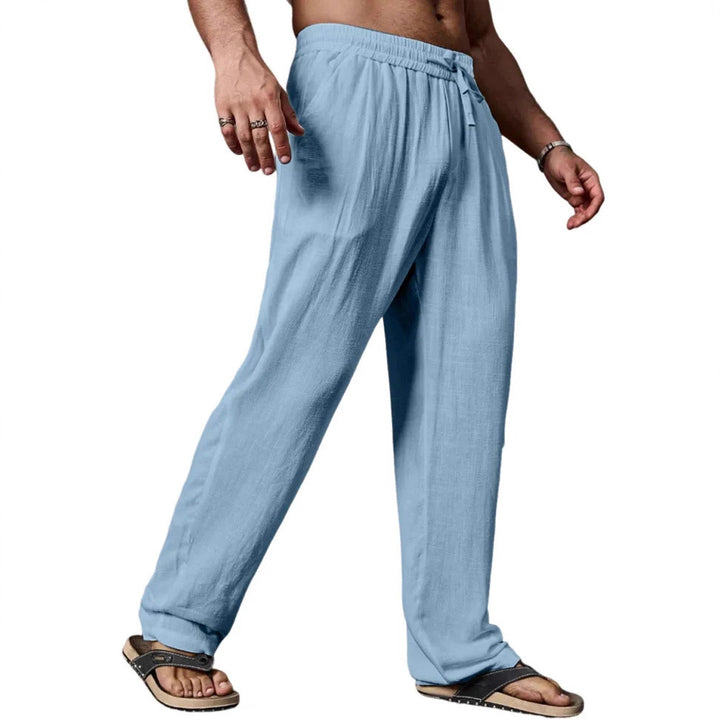 Men's relaxed linen blend yoga pants with drawstring, elastic waistband, and straight leg Mune Fashion