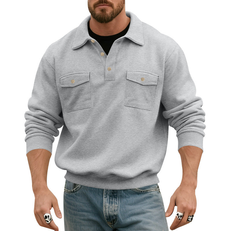 Men's polo collar sweater with flap chest pockets Mune Fashion