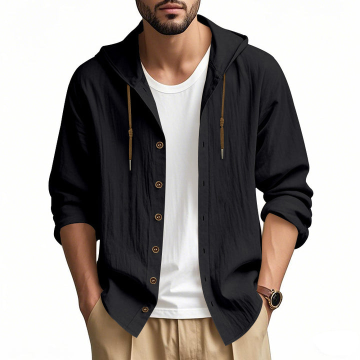 Men's lightweight hooded shirt jacket in linen look with full button placket Mune Fashion