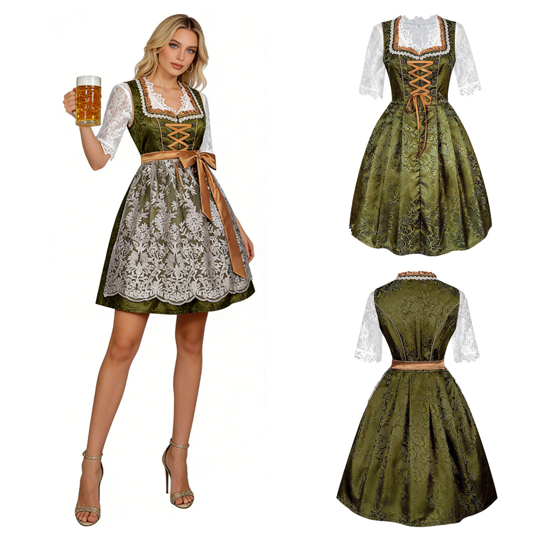 Women's traditional dirndl dress with lace blouse and embroidered apron Mune Fashion