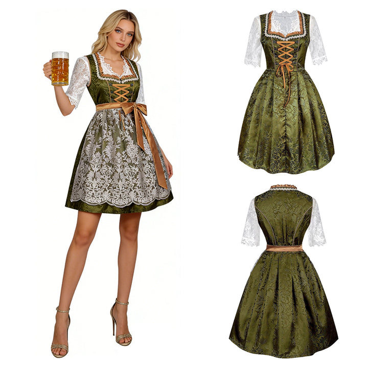 Women's traditional dirndl dress with lace blouse and embroidered apron Mune Fashion