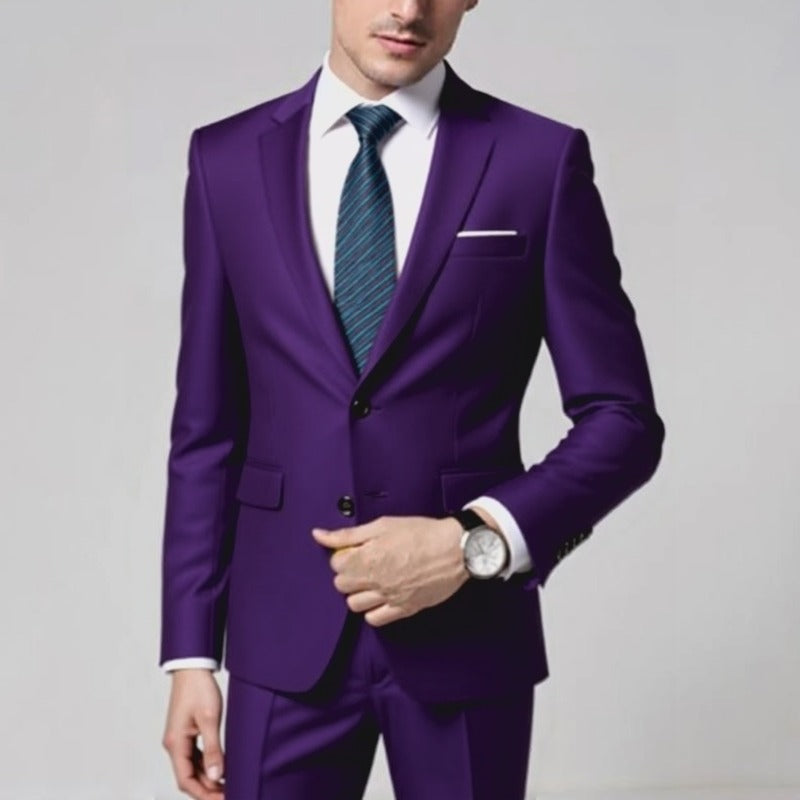 Men's Tailored Two-Piece Suit with Slim Lapel and One-Button Closure Mune Fashion
