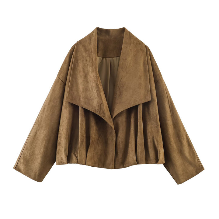 Women Oversized Waterfall Jacket in Suede Look Mune Fashion
