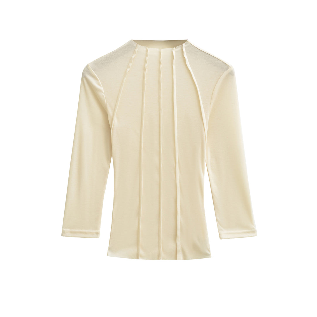 Women's Fitted Long Sleeve Shirt with Stand-Up Collar and Decorative Ruffles