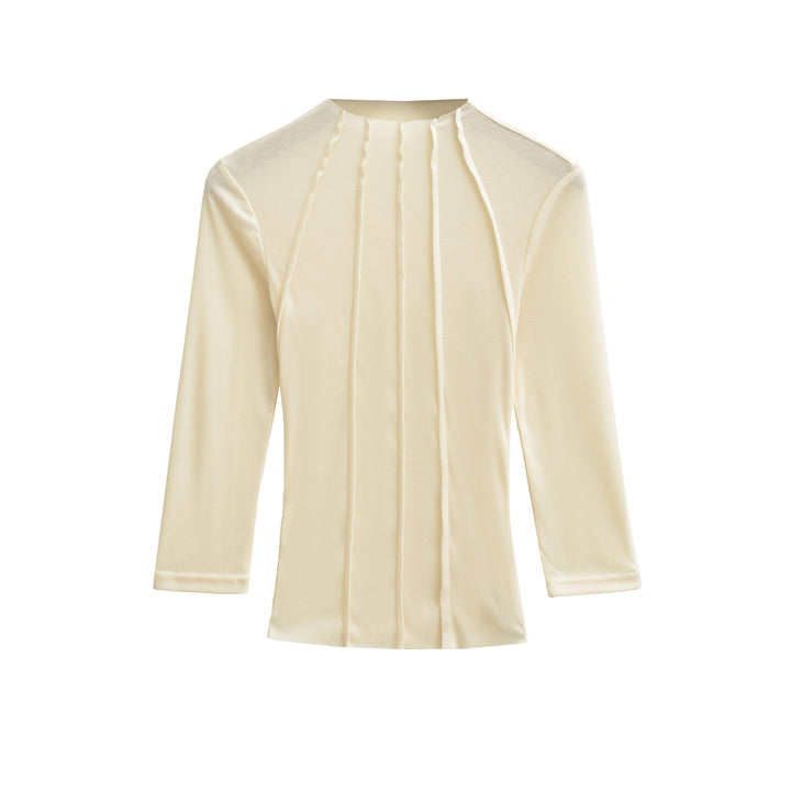 Women's Fitted Long Sleeve Shirt with Stand-Up Collar and Decorative Ruffles