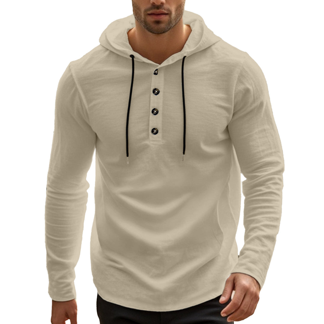 Men's casual hoodie in Henley style with button placket and adjustable drawstring Mune Fashion