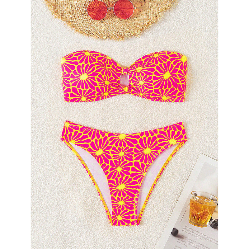 Women Bandeau Bikini Set with Floral Pattern Mune Fashion