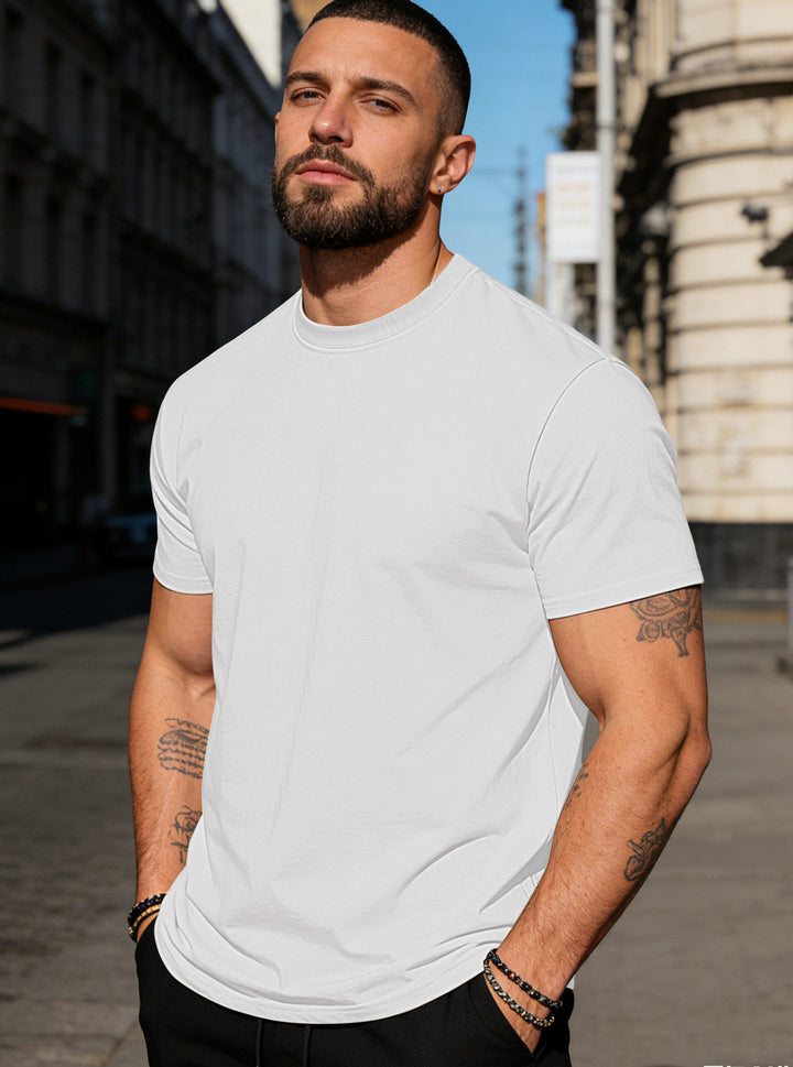 Men's body-hugging high-quality cotton shirt with round neck Mune Fashion